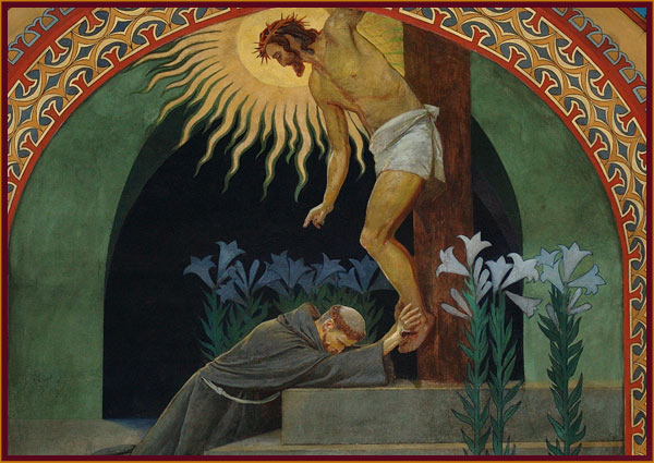 �w. Franciszek pod krzy�em - fresk z Bazyliki Franciszkan�w - Krak�w